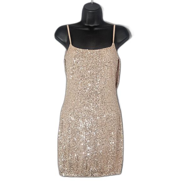 New Privy Casino Dress Glam Mesh Sequin Size Small $89 Back Drape Soft Pink - Picture 8 of 8